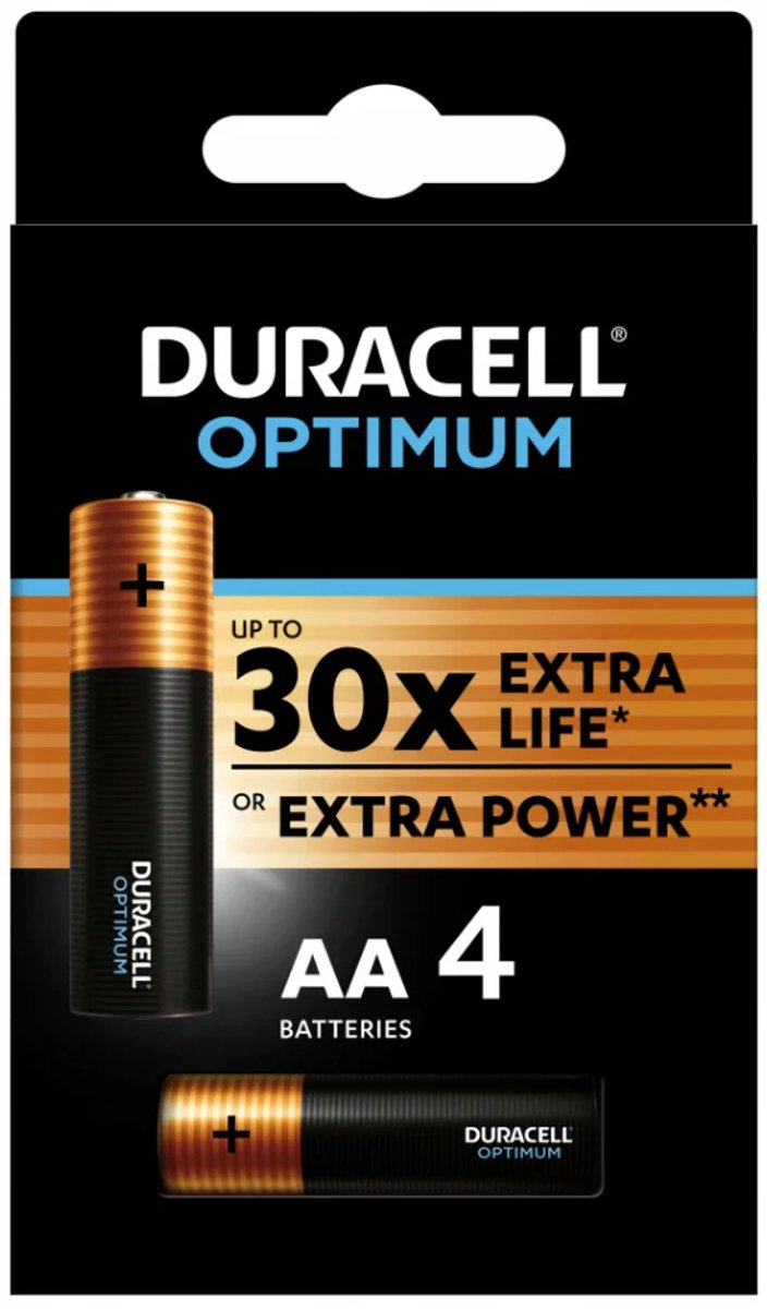 Optimum AA Alkaline Batterijen – Set van 4 met Tot 200% Extra Levensduur en Verbeterde Prestaties