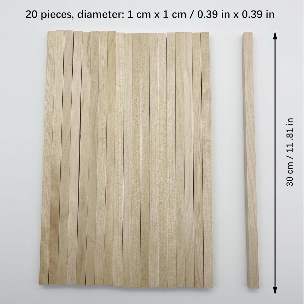 Anvin Balsa-houtstokken, 50 stuks, vierkante houten deuvels, onafgewerkte hardhouten strips