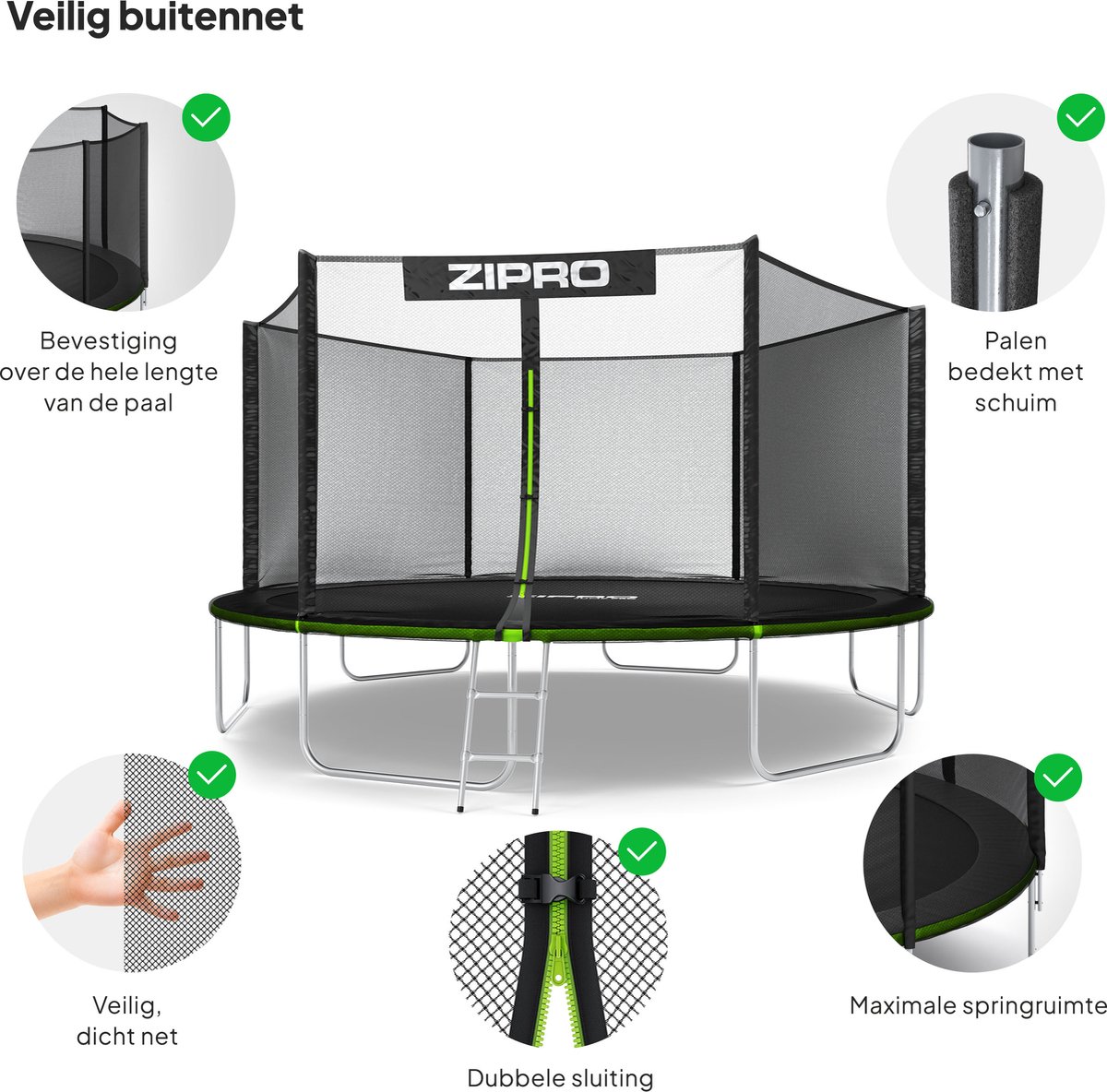 ZIPRO Jump Pro OUT - Trampoline met veiligheidsnet - Ø435cm 14FT - Voor kinderen en volwassenen - Inclusief Ladder - max. 150 kg - Grote - UV-bestendig — afbeelding 4