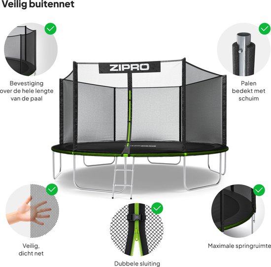 ZIPRO Jump Pro OUT - Trampoline met veiligheidsnet - Ø435cm 14FT - Voor kinderen en volwassenen - Inclusief Ladder - max. 150 kg - Grote - UV-bestendig