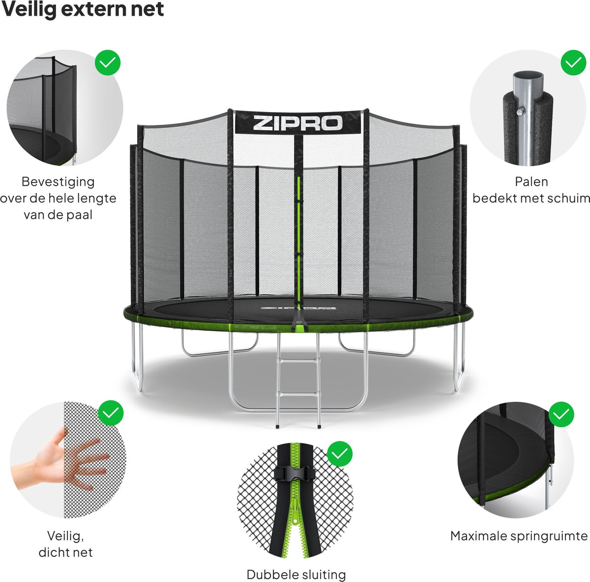 ZIPRO Jump Pro OUT - Trampoline - Ø374cm 12FT - Trampoline met veiligheidsnet - Voor kinderen - Inclusief Ladder - max. 150 kg - UV-bestendig — afbeelding 8