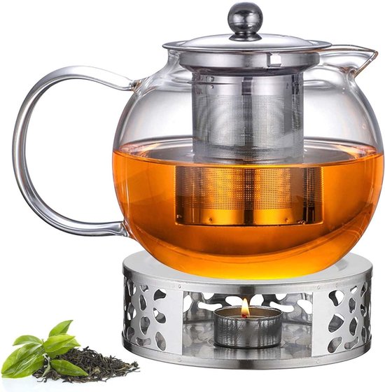 Glazen theepot van borosilicaatglas - 1300 ml - met uitneembare zeef ...