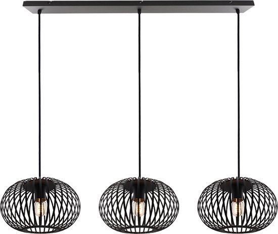 Zwarte Wiro hanglamp met 3 ronde, 20cm, kappen Zwarte Wiro hanglamp met 3 ronde, 20cm, kappen