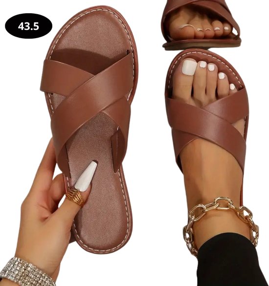Slippers Bovista pour femme - Tongs - Confortables - Été - Marron foncé 43,5
