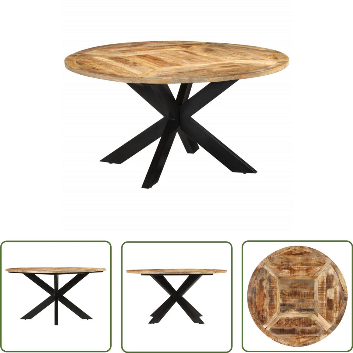 vidaXL Eettafel - Ø150x76 - cm - massief - ruw - mangohout Bruin