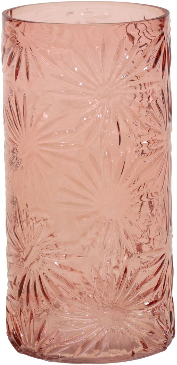 Mega Collections Bloemenvaas Debby - roze - glas - bloem relief - 15 x 30 cm