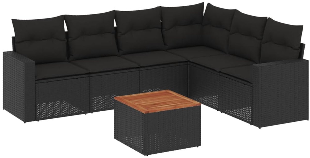 The Living Store 7-delige Loungeset met kussens poly rattan zwart - Loungeset - Lounge Set - Tuinlounge - Buitendining - Outdoor Furniture