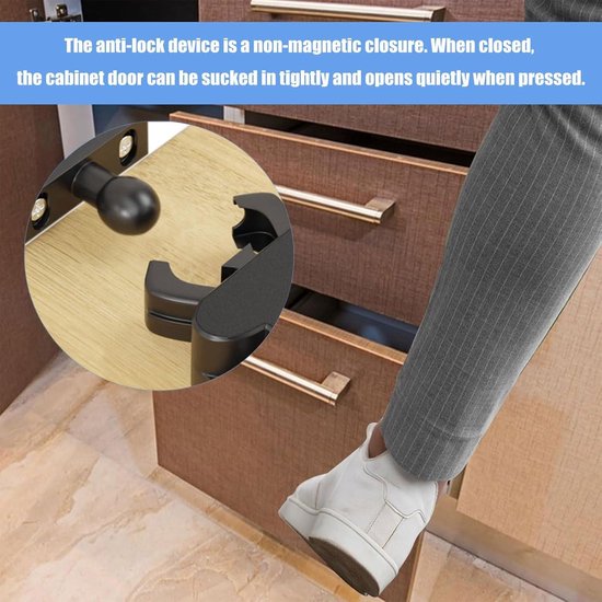 LIKERAINY Deur Roller Vergrendelingen Houder Push to Open voor Keukenkast Kast Meubels Badkamer Garderobe Touch Klink Stopper Grijs (8 Stuks