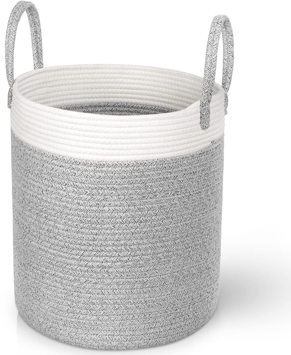My Ninki ® Opvouwbare Gevlochten Wasmand met Handgrepen voor Badkamer en Kinderkamer, Grijs