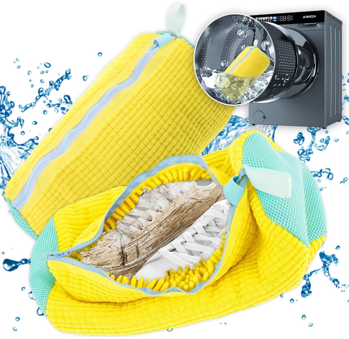 My Ninki ® Herbruikbare Schoenwaszak met Ritssluiting en 360° Reinigingsfleece voor Wasmachinegebruik
