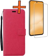 Hoes - Met Screenprotector - Geschikt voor Samsung Galaxy A56 - Luxe Pasjeshouder - Bookcase Portemonee - Flip Case - Kunstleer Book Case - Flipcase - Book Cover - Walletcase - PortemonneeHoes - Donkerroze