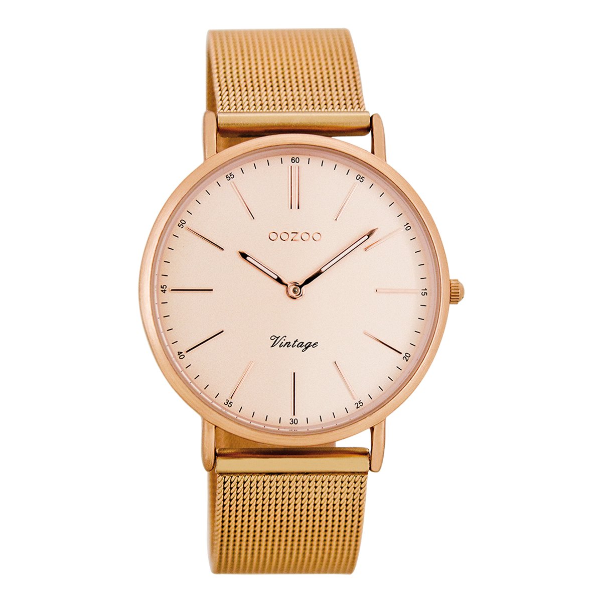 OOZOO Timepieces - Rosé goudkleurige horloge met rosé goudkleurige metalen mesh armband - C7399