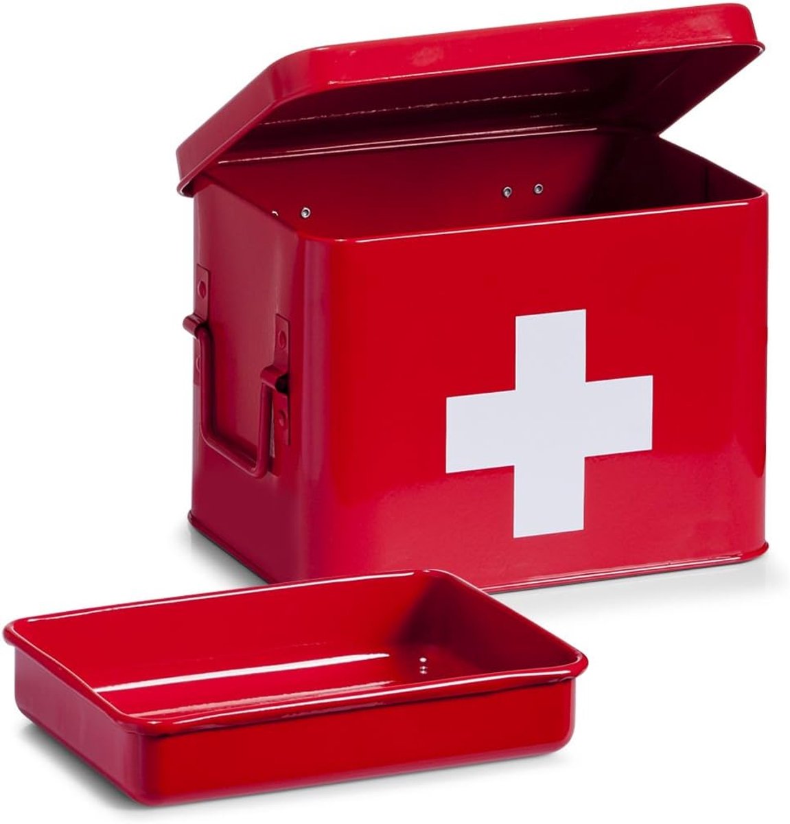Medicijnbox van metaal met uitneembare inzet en handgrepen - 21,5 x 16 x 16 cm