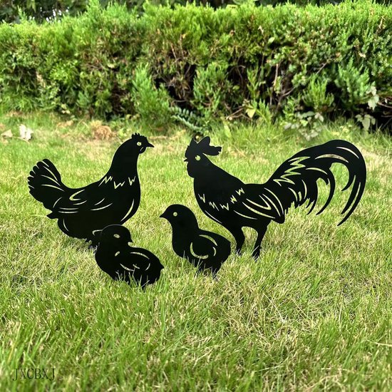 Unyqoos ® Metalen Kippenfamilie Tuindecoratie Set van 4 Stuks voor Buiten van Unyqoos — afbeelding 2