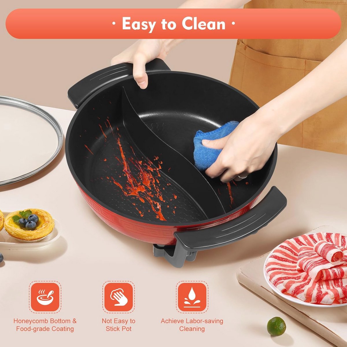 1360 W Hot Pot Kookpan, 6 liter, braadpan, soeppan, Twin Hot Pot, Shabu