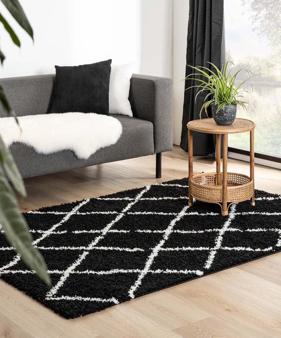 Tapis à poils longs carreaux Habitat - noir/blanc 200x300 cm
