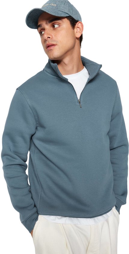 Sweat-shirt Basic en Polar bleu Trendyol, coupe standard, Collar montant, fermeture éclair, Tmnaw24Sw00041