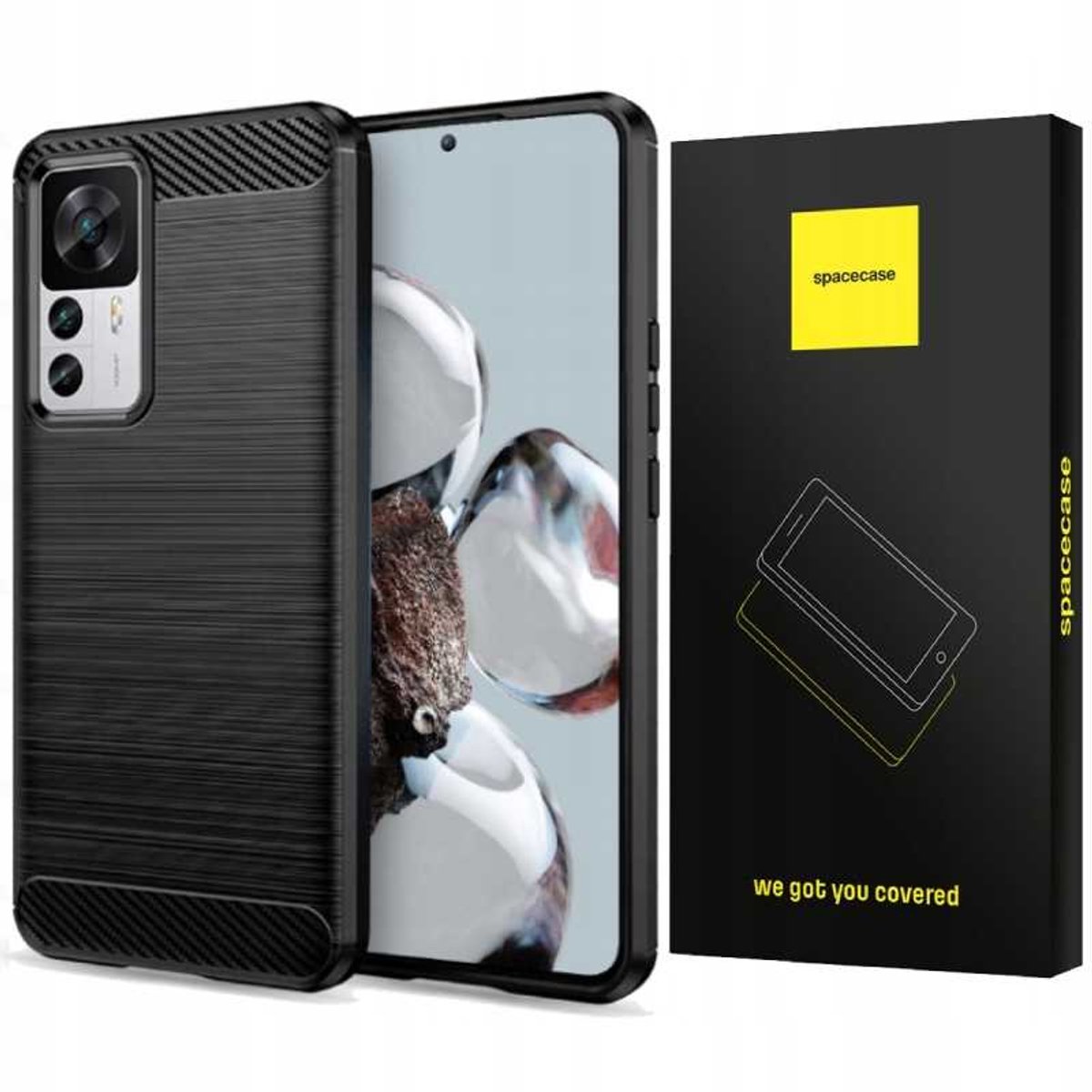 Spacecase Carbon Case Voor Xiaomi Telefoon 12T 12T Pro Zwart