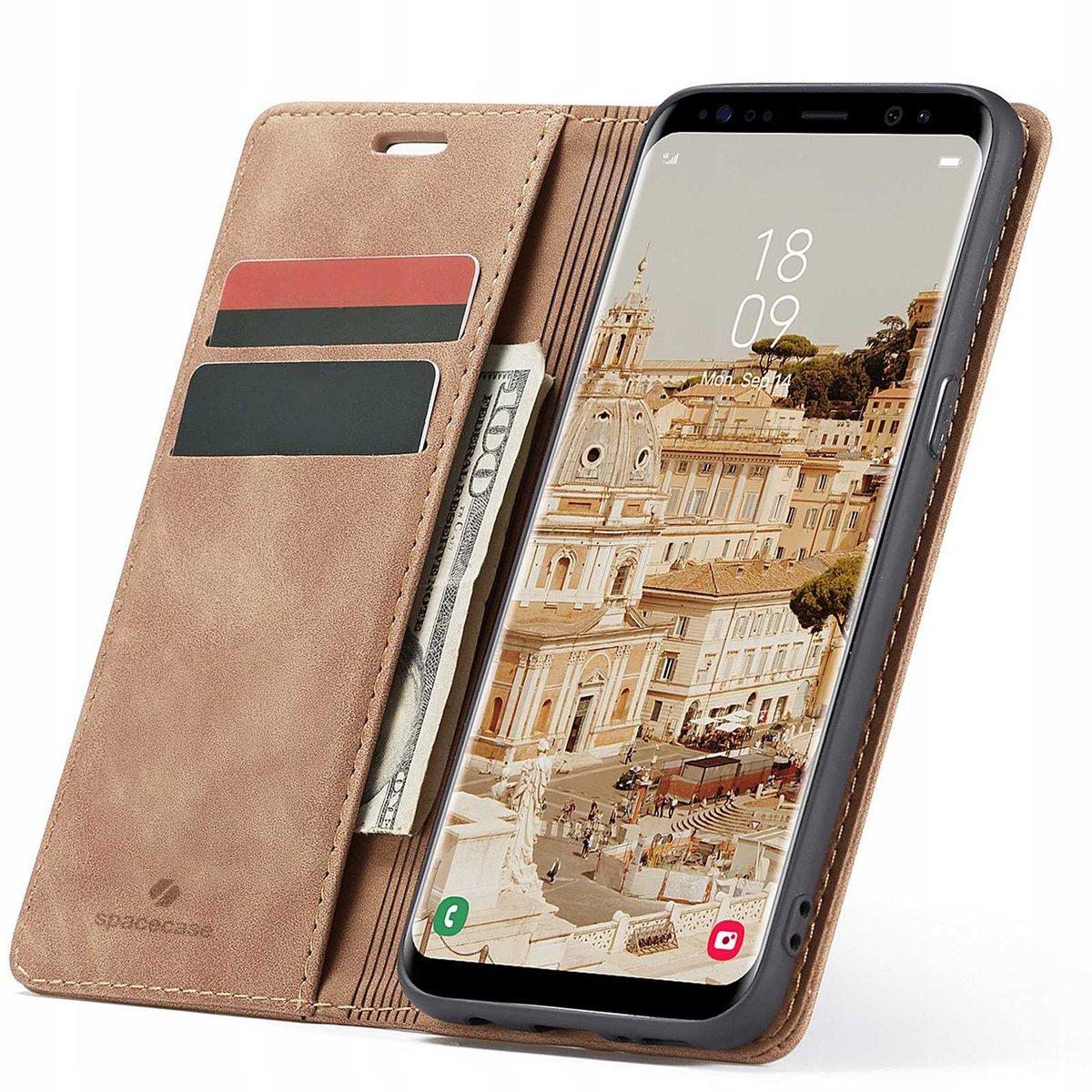 Spacecase Case Galaxy S8 Telefoon Leer Lichtbruin