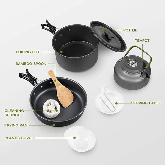 Opvouwbare campingpannen - voor 2-3 personen Buitenpicknick Kamperen Wandelen - Roestvrij Staal Campingpot - Kookgerei - Kookset - Camping Pannenset - Outdoor Cooking - Kookgerei servies - Keukengerei set - Camping Kookset van Merkloos — afbeelding 2