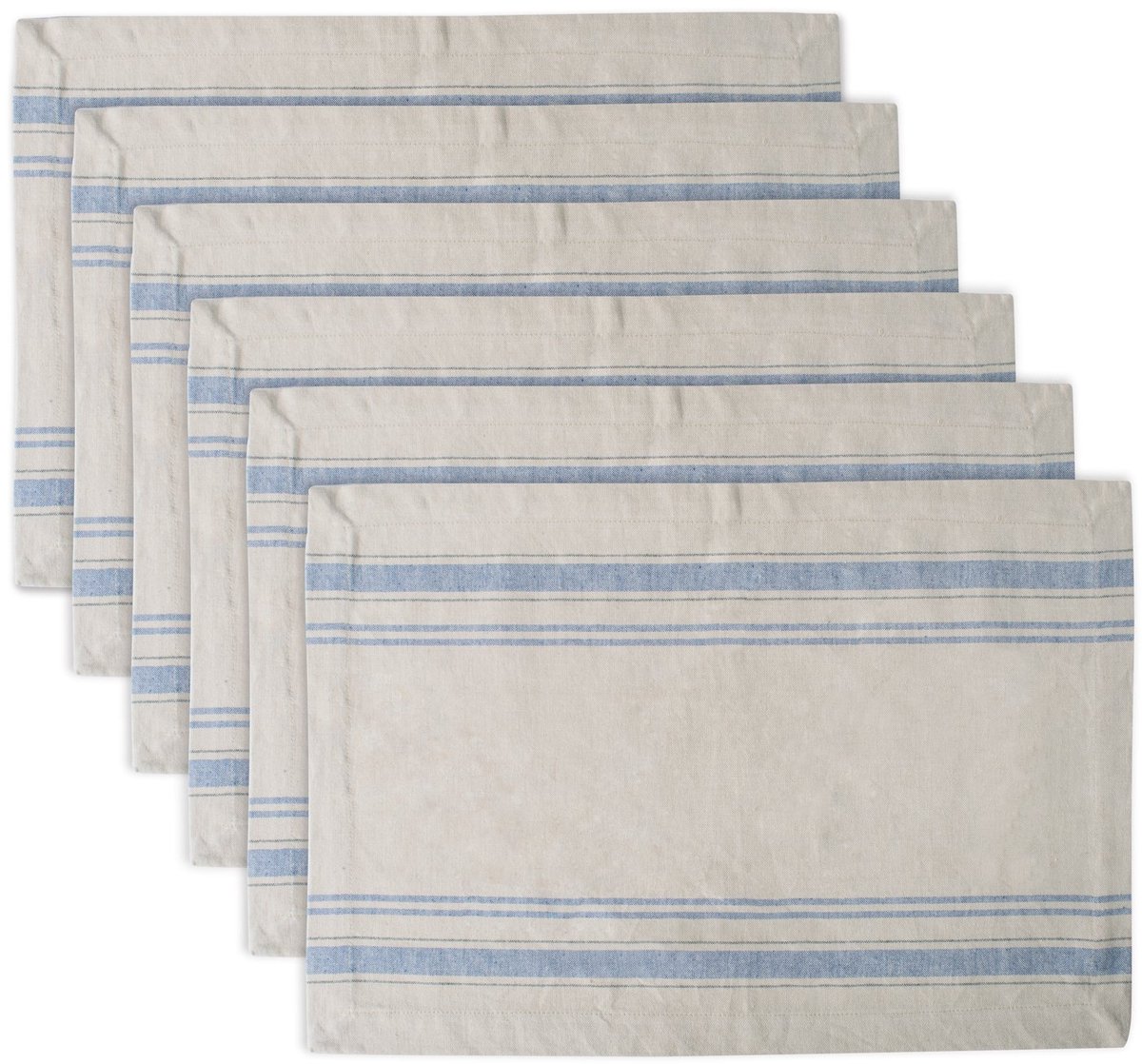 My Ninki ® Stijlvolle Gestreepte Katoenen Placematset voor Elegant Tafeldecor, 33 x 48 cm, Taupe/Blauw, 6 Stuks