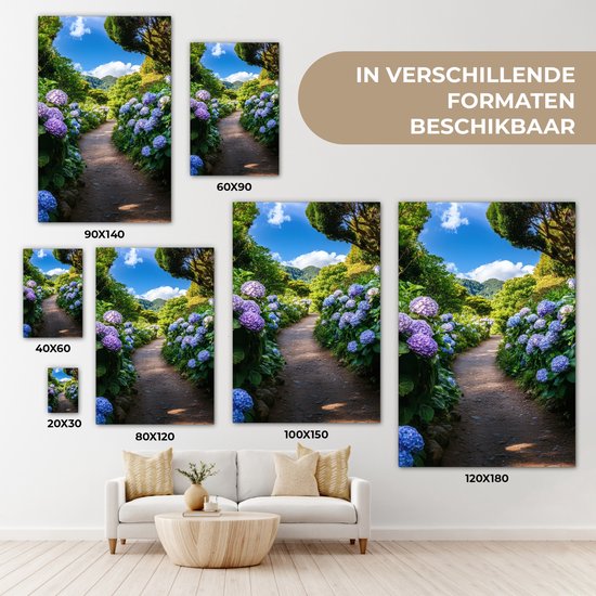 Tableau sur toile 60x90 cm - Décoration murale Hortensia - Chemin - Fleurs - Décoration murale salon - Décoration chambre - Accessoires chambre - Peintures sur toile