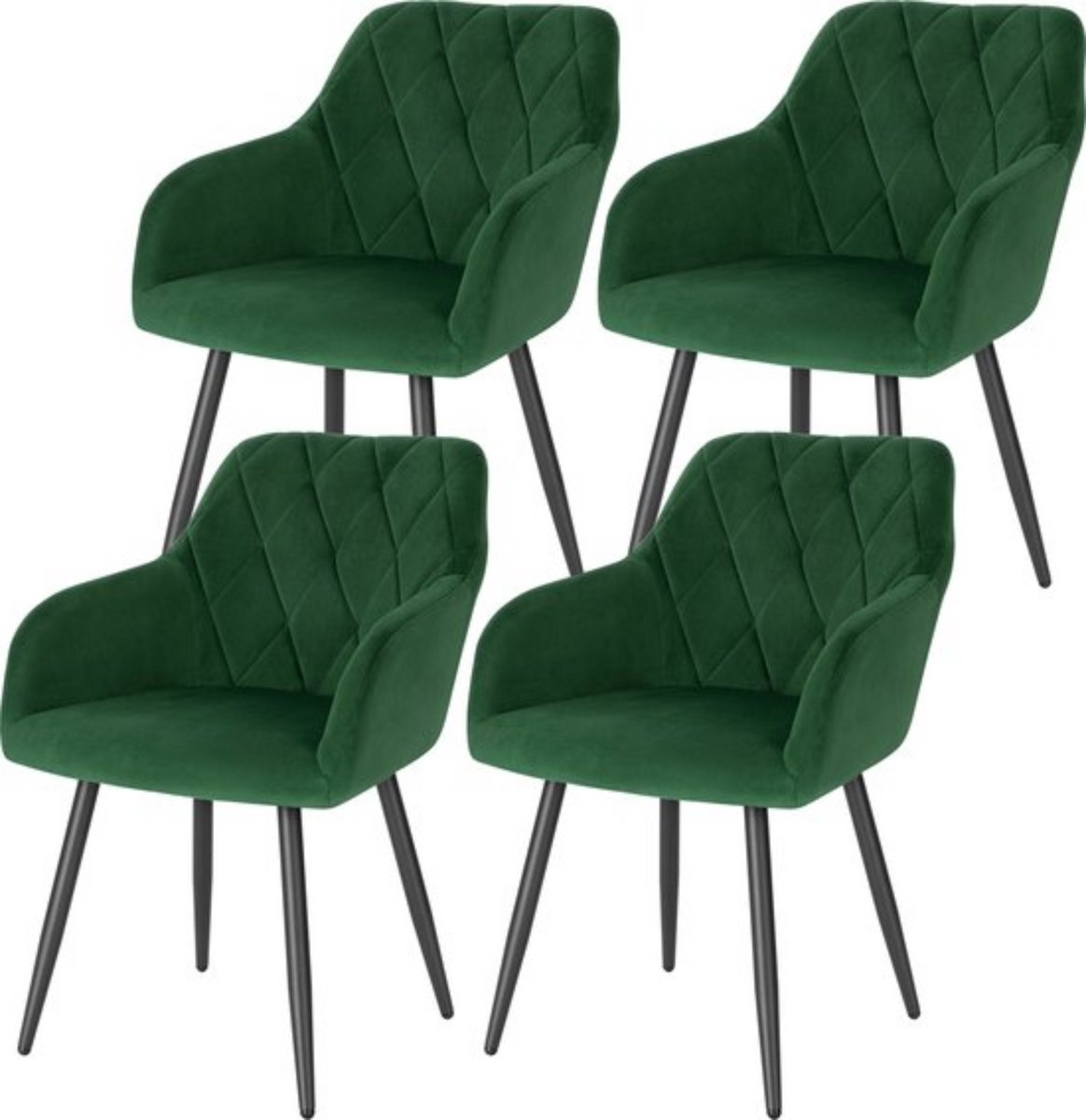 In And Outdoormatch Set van 4 velvet stoelen - ergonomisch gevormd - robuust & elegant - ultiem comfort - geschikt voor eet- & woonkamer - groen