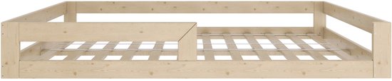 Need Sleep Montessori Bed Kinder Vloerbed 140x200 cm - Naturel Hout - Lattenbodem Laag Kinderbed - met Uitvalbescherming - Peuterbed Jongens Meisjes – Bed voor Kinderen