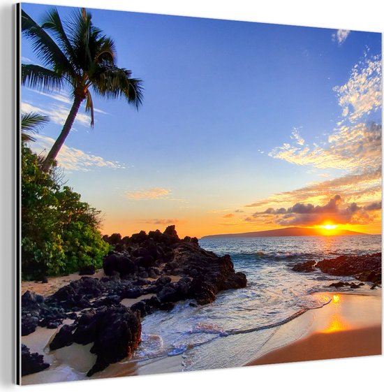 Décoration murale Métal - Aluminium Peinture Industrielle - Plage - Mer - Coucher de soleil - Hawaï - 160x120 cm - Dibond - Photo sur aluminium - Décoration murale industrielle - Pour le salon / chambre