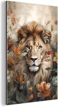 Décoration murale Métal - Peinture Aluminium Industriel - Lion - Animaux sauvages - Plantes - Nature - Fleurs - 40x60 cm - Dibond - Photo sur aluminium - Décoration murale industrielle - Pour le salon/chambre