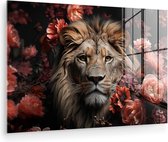 MuchoWow® Peinture sur verre 120x80 cm - Peinture sur verre - Lion - Animal - Nature - Botanique - Fleurs - Rose - Photo sur verre acrylique - Peintures