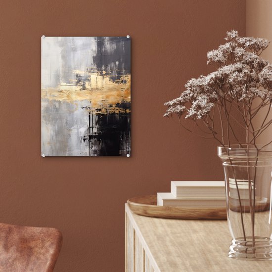 MuchoWow® Glasschilderij 30x40 cm - Schilderij acrylglas - Goud - Luxe - Acryl - Kunst - Foto op glas - Muurdecoratie woonkamer - Wanddecoratie slaapkamer - Schilderijen