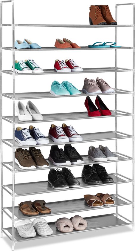 Étagère à chaussures Relaxdays XXL - 50 paires de chaussures - 10 niveaux - Textile gris