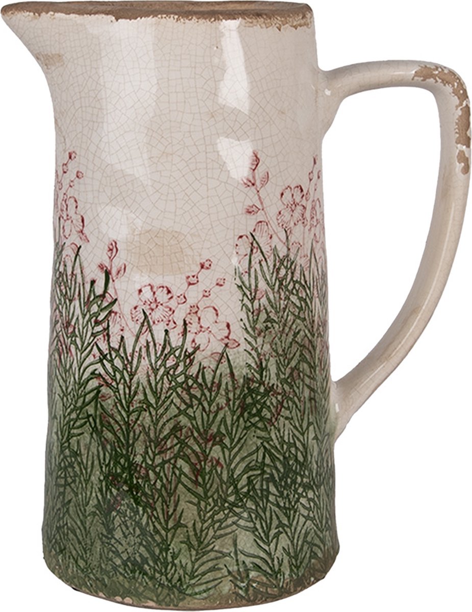 Clayre & Eef Decoratie Kan 21x14x26 cm Beige Keramiek Bloemen
