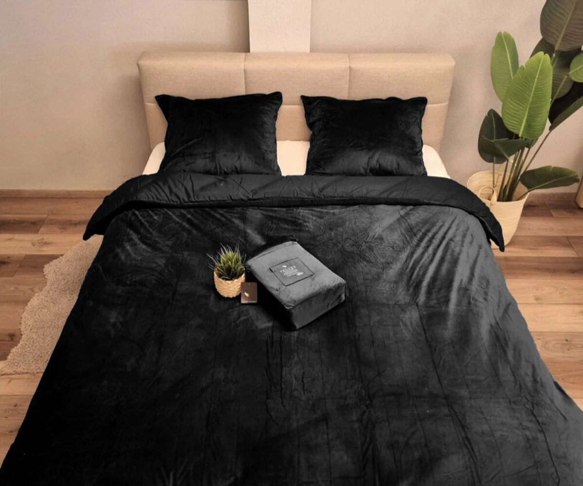 Beau Maison Velvet Velours - Dekbedovertrek - Zwart - 1-Persoons 140x200/220 - Inclusief 1 kussensloop