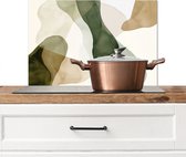 Spatscherm keuken 60x40 cm - Kookplaat achterwand Japandi - Abstract - Groen - Muurbeschermer - Spatwand fornuis - Hoogwaardig aluminium