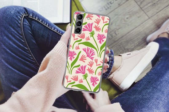 Coque de téléphone compatible avec Samsung Galaxy S21 - Motifs Bloem et feuilles - Coque en Siliconen