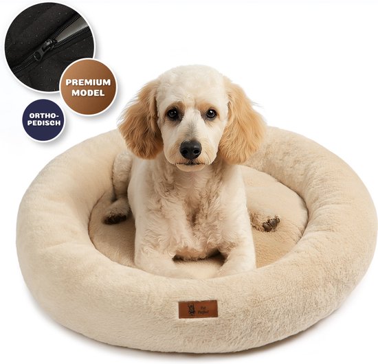 Pet Perfect Orthopedische Donut Hondenmand 80 cm – Hondenkussen – Luxe Hondenbed – Wasbaar – extra gevuld - Beige