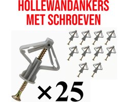 SET 25 STUKS Hollewandankers met Schroeven – Zelfborend – Grijs - Voor Gipsplaten & Holle Wanden