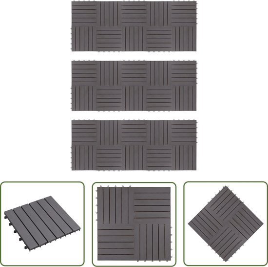 The Living Store Terrastegels 30 st 30x30 cm massief acaciahout greywash - Terrastegels - Acacia Hout - Outdoor Meubilair - Tuintegels - Antislip