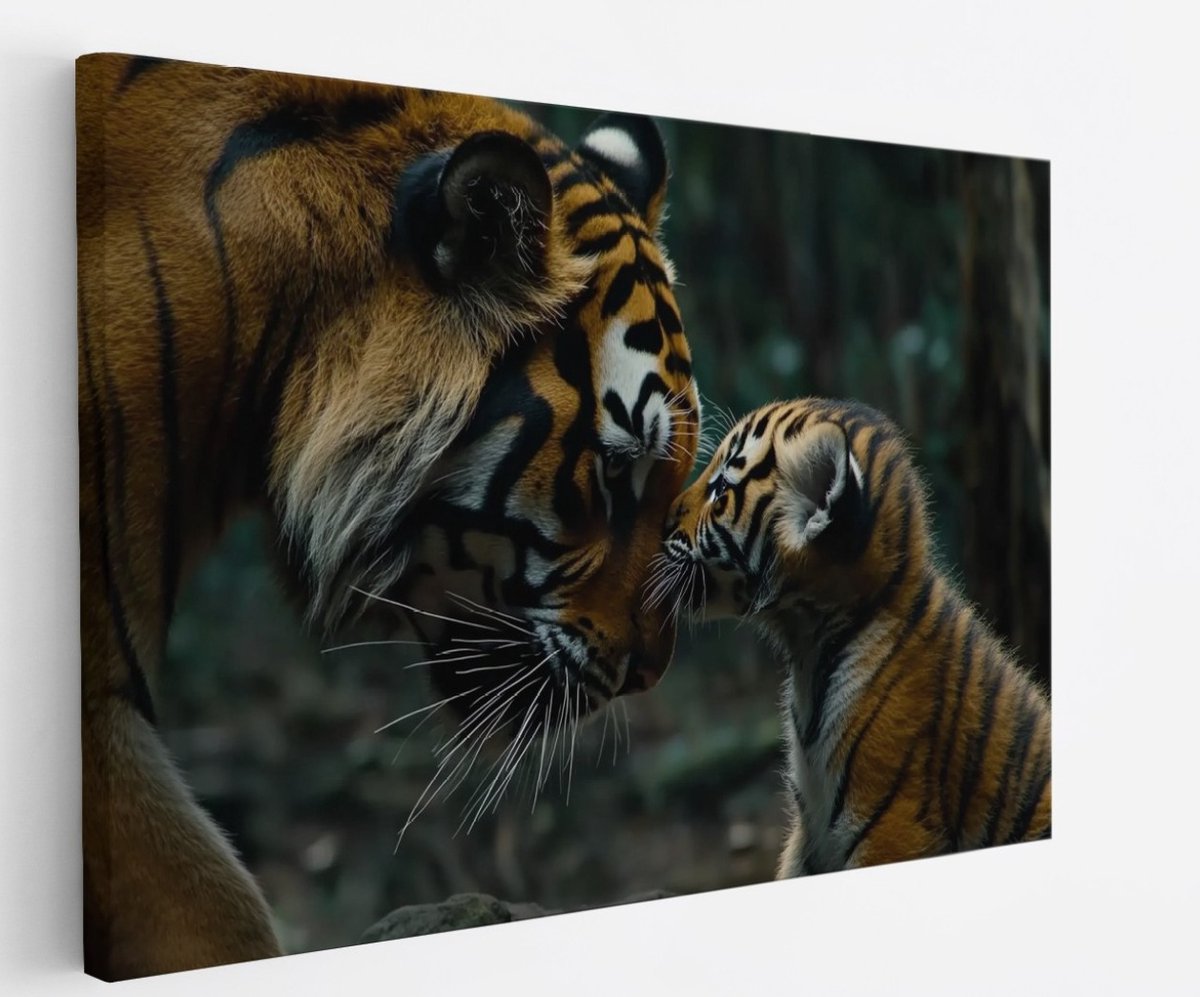 Saammp Canvas Schilderij - Tijger familie - Natuur - Dieren - 50x40 - Foto op canvas - Wanddecoratie - muurdecoratie Woonkamer - Slaapkamer decoratie - Canvas Print Multicolor