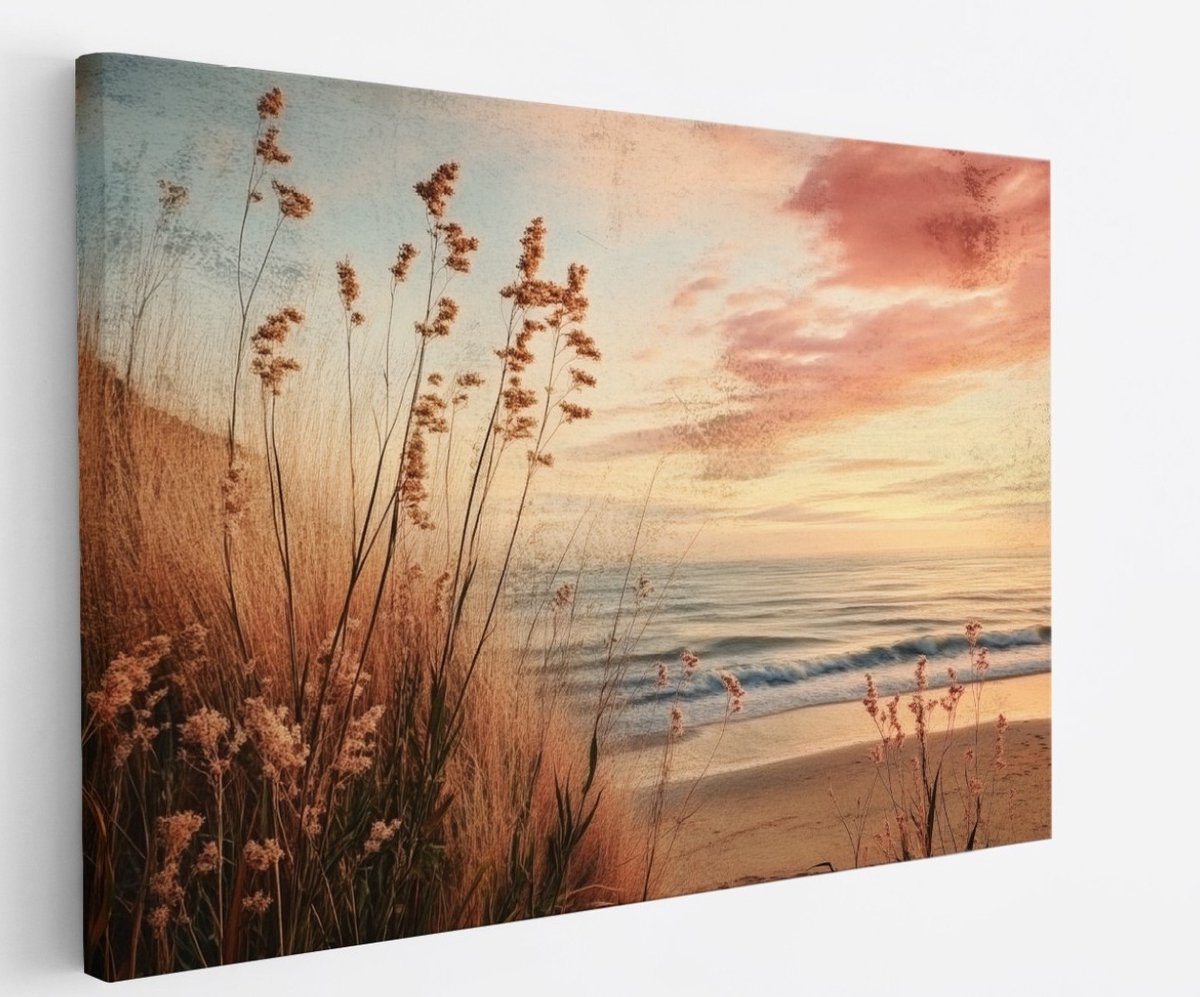 Saammp Canvas Schilderij - Vintage - strand - Zee - 70x50 - Foto op canvas - Wanddecoratie - muurdecoratie Woonkamer - Slaapkamer decoratie - Canvas Print Multicolor