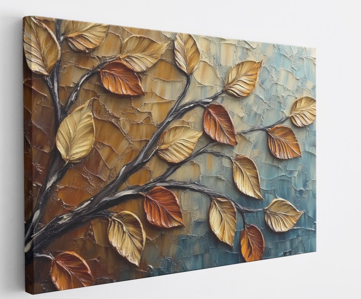 Saammp Canvas Schilderij - Herfst bladeren - Abstract - 100x75 - Foto op canvas - Wanddecoratie - Muurdecoratie Woonkamer - Slaapkamer decoratie - Canvas Print Multicolor