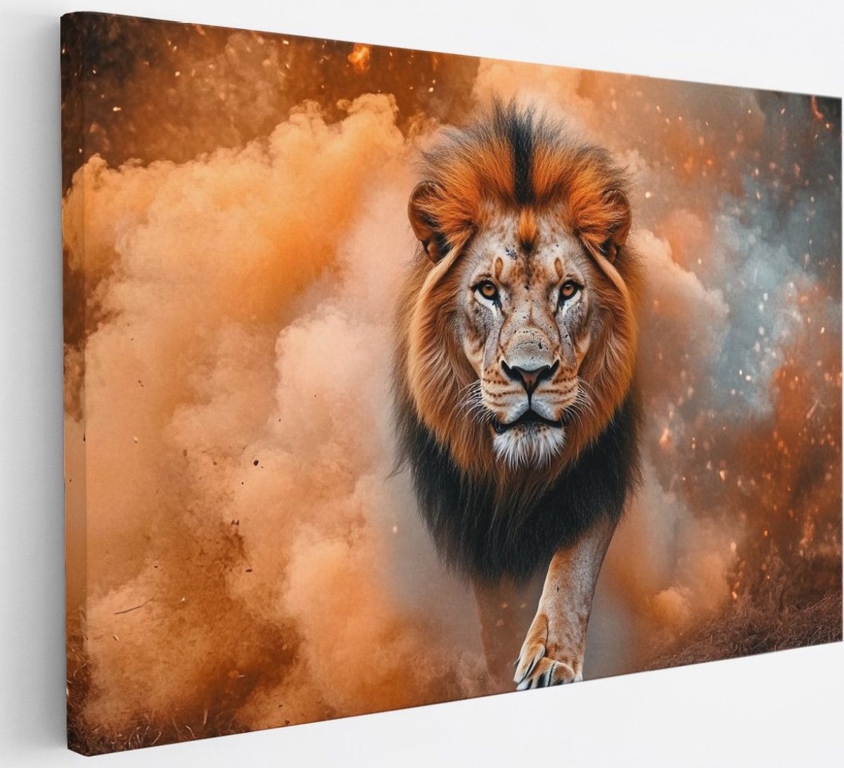 Saammp Canvas Schilderij - Leeuw - Oranje - Abstract - Dieren - Natuur - 30x20 - Foto op canvas - Wanddecoratie - Muurdecoratie Woonkamer - Slaapkamer decoratie - Canvas Print Multicolor