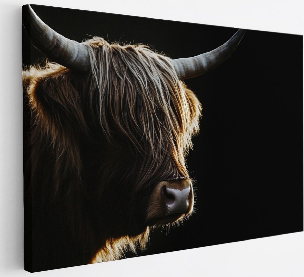 Saammp Canvas Schilderij Schotse Hooglander Koe tussen de rode bloemen - Dieren - Natuur - 30x20 - Foto op canvas - Wanddecoratie - muurdecoratie Woonkamer - Slaapkamer decoratie - Canvas Print Multicolor