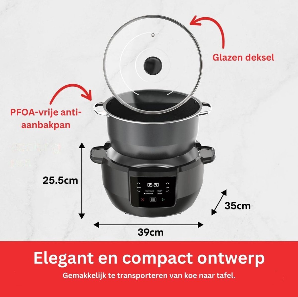 Afbeelding 2 van DailySupplies® Slowcooker met Timer - Keramische Binnenpan - Hotpot - Zwart