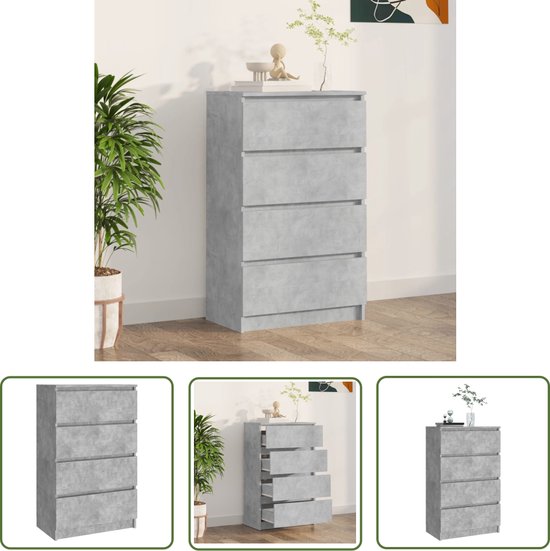 Buffet The Living Store - Gris béton - 60 x 35 x 98,5 cm - 4 tiroirs