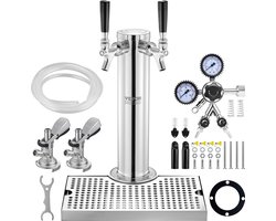 VEVOR Kegerator Tower Kit, Dual Tap Beer Conversion Kit, Roestvrijstalen Biertorendispenser met Dubbele Meter W21.8-regelaar en A-systeem Keg-koppeling, Bierlekbak voor Thuisfeesten