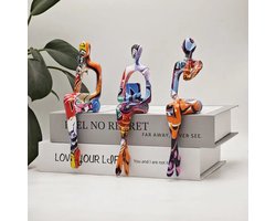 Abstracte Kunst Sculptuur - 3 Stuks Graffiti multi kleuren - Zittende Denker Standbeeld voor Thuiskantoor - Boekenplank Decor - Beeld - Decoratie