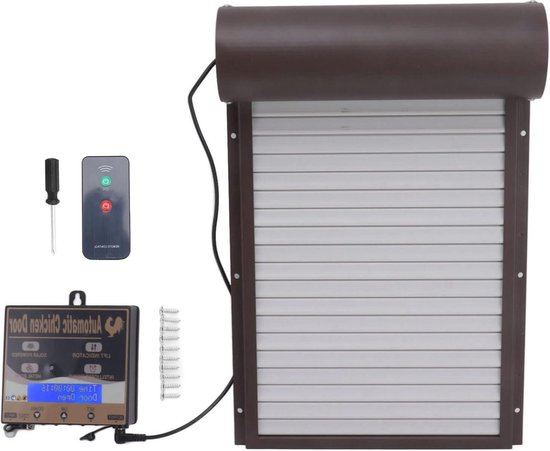 Automatische kippendeur, kippenhokdeur, programmeerbare automatische deuropener, 3 modi, kippenklep, lichtsensor, timing-afstandsbediening voor boerengevogelte (bruin